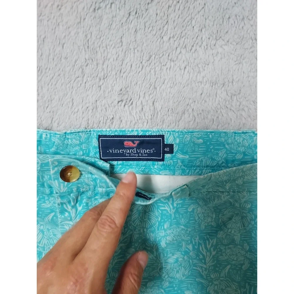 Vineyard Vines Shorts Mens 40 Breaker Short Sea Turtle Coral Print Teal Blue